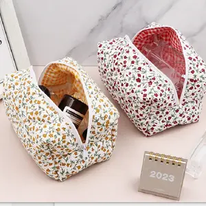 Bolsa de armazenamento portátil para cosméticos, sacola floral fashion com padrão de bolinhas, estoque pronto por atacado