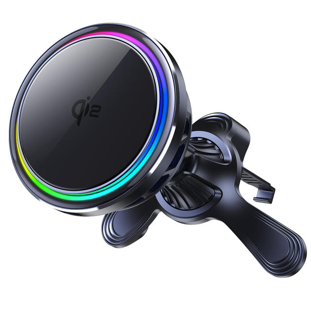 Qi2 25W Magnetic Car Wireless Charger with Cooling Fan RGB Light,Automatic Alignment,Auto-Clamp Air Vent Phone Holder for iPhone