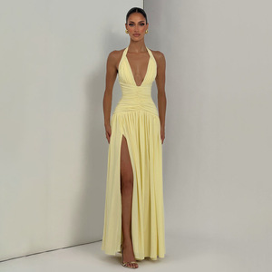 Vestido de Noche con Cuello Halter, Abertura Alta, Falda Larga, Cintura Imperio, para Banquetes y Fiestas - Product Image 3