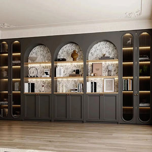 Libreria Modulare in Legno Ecologica Stile Francese Tradizionale Completamente Personalizzabile con Ante Curve a Parete per Studio e Ufficio - Product Image 3