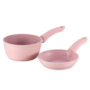 Ensemble de 2 poêles en aluminium rose avec revêtement antiadhésif PTFE et manche long en bakélite, compatibles lave-vaisselle, pour la préparation de la nourriture pour bébé et la cuisson du lait - Product Image 1