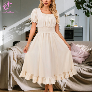 Loveda venta al por mayor nueva llegada mujeres Vintage francés <span class=keywords><strong>renacimiento</strong></span> cuello cuadrado manga corta vestido Medieval Cosplay vestido - Product Image 3