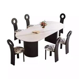 Mesa de comedor ovalada vintage, columna <span class=keywords><strong>romana</strong></span> de mediados de siglo, mesa de pedestal, tapa de mármol, mesa de cocina Retro para el hogar, restaurante, cafetería, bistró - Product Image 5
