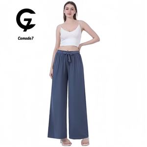 Comodo7, pantalones de pijama personalizados para mujer, diseño 3D, pierna ancha, ajuste holgado, pretina elástica, pantalones de salón informales transpirables, color ODM - Product Image 1