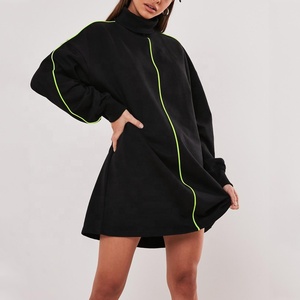 New Styles <strong>Women</strong> Black High Neck <strong>Sweatshirt</strong> <strong>Dress</strong> With Neon Piping Custom Ladies Cotton Turtleneck <strong>Sweatshirt</strong> - Product Image 1