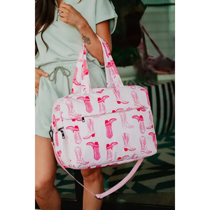 Botas occidentales de nailon de color rosa claro, bolsa de fin de semana, equipaje, bolsa de viaje de vaquera con funda para portátil - Product Image 3
