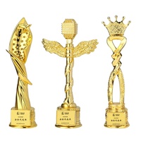 Trophée en résine dorée en forme de couronne et d'étoile, personnalisable avec gravure, pour événement, trophée en cristal