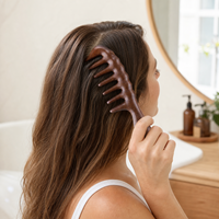 Peigne Gua Sha en bois de santal naturel personnalisé avec logo, à dents larges, masseur de cuir chevelu, outils de massage des méridiens pour la tête, les cheveux et le corps, OEM