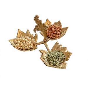 Tazón Decorativo de Aluminio con Diseño de Hojas en Color Dorado, Tazón para Chocolates, Tazón para Servir Nueces, de la Más Alta Calidad - Product Image 1