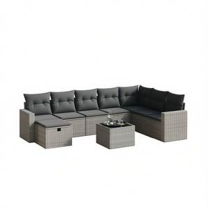 Ensemble de canapés de jardin en rotin gris 6 places, mobilier d'extérieur avec housses amovibles, design contemporain - Product Image 1