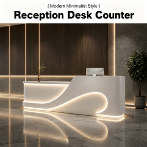 Modern Luxury Streamlined Matte White <b>Reception</b> <b>Desk</b> with Continuous LED Light Strip for Spa Beauty <b>Salon</b> OEM ODM Custom - Product Image 2