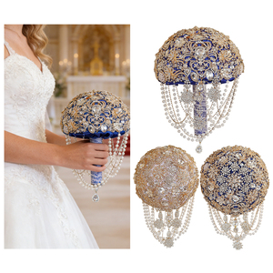 Buquês de Casamento com Rosas de Cetim por Atacado, Buquê de Flores Artificiais para Noivas com Broche - Product Image 5