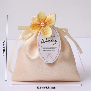Sacs cadeaux élégants en satin <span class=keywords><strong>de</strong></span> soie Pafu pour mariage, baby shower, avec pendentif floral et étiquettes <span class=keywords><strong>de</strong></span> remerciement - Product Image 2