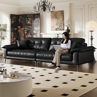 Französisches Vintage-Sofa aus Echtleder, Cloud Toast Design, Beine aus Massivholz, Schwammfüllung, Geradliniger Stil