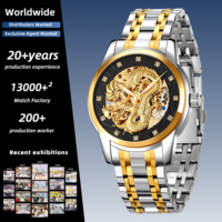 Montre mécanique vintage 3D Dragon Hollow SKMEI 9310, bracelet en acier inoxydable bicolore, étanche, montre-bracelet pour homme
