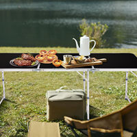 Table pliante en alliage d'aluminium noir de 6 pieds, légère et portable, design imitation bois, pour usage intérieur et extérieur, pour le camping et les fêtes