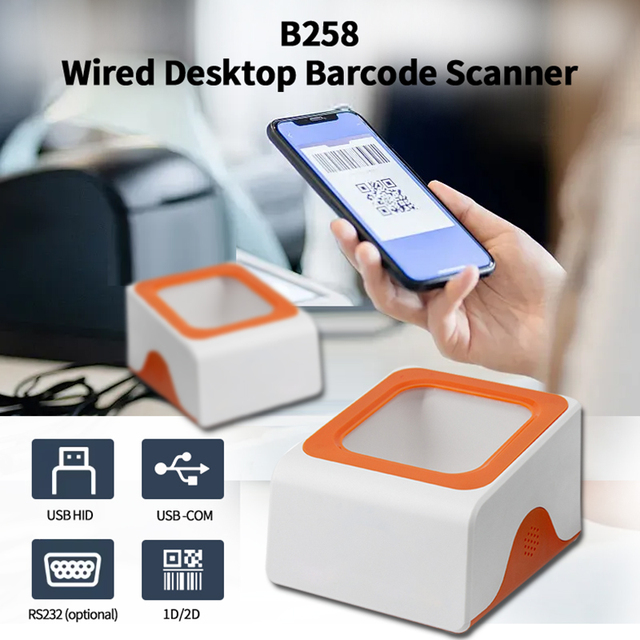 JINGXIN USB HID USB-COM Optional RS232 1D 2D Wired Commercial Desktops Payment Barcode Scanner