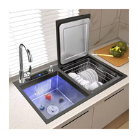 Nouvelles Tendances 2025 : Évier de Cuisine Double Bac Intelligent Fait Main avec Cascade, Support Téléphone et Douchette Intégrée