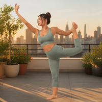 Ensemble de yoga 2 pièces pour femme avec logo personnalisé, soutien-gorge bandeau et legging taille haute en maille alvéolée respirante à séchage rapide, idéal pour le yoga, le Pilates, la gym et la danse