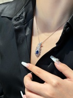 Collier pendentif en or massif 18 carats avec saphir bleu cultivé en laboratoire et diamant couleur D, bijoux fins pour femmes, cadeau pour tous les jours, qualité supérieure