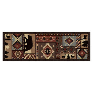 Tapis de cuisine rectangulaire antidérapant à motif géométrique patchwork, tapis d'entrée pour la maison en bambou et coton avec semelle en caoutchouc - Product Image 1