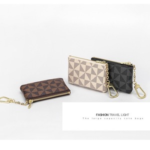 Portefeuille personnalisé à fermeture éclair en cuir PU à carreaux marron Porte-monnaie de petite marque de créateur avec porte-clés Porte-cartes de crédit - Product Image 2