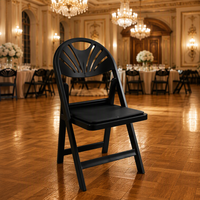 Chaise pliante en résine PC noire de qualité supérieure avec dossier éventail et assise rembourrée en PU souple, robuste, idéale pour événements, mariages et banquets, disponible à la location
