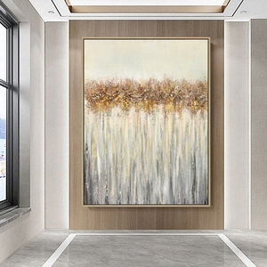 Dipinto a Mano Astratto Dorato con Texture Acrilica, Paesaggio di Lusso con Foglia d'Oro, Pittura a Olio per Decorazione Murale - Product Image 2