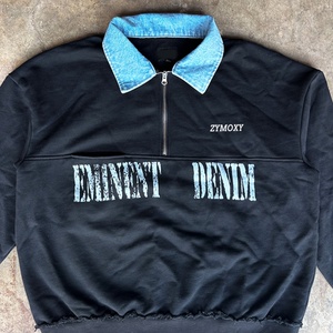 Custom Streetwear Distress Sweatshirt <b>Polo</b> t Shirt Cut and Sew Loose 100% Cotton Heavy Long Sleeve <b>Zip</b> <b>up</b> Shirts Manufacturer - Product Image 3
