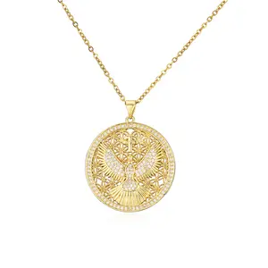 Collier en or plaqué or 18k, 1 pièce, pendentif rond médaillon, style aigle, bijoux de styliste pour femmes et hommes, offre spéciale