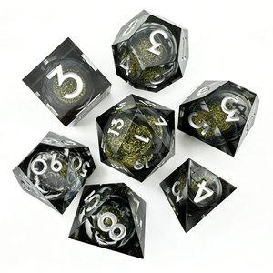 Transparent Black Swirl Liquid <b>Dice</b> <b>Set</b> Sharp Edge Resin DND <b>Dice</b> with White Numbers for Tabletop Games - Product Image 1