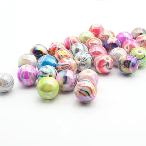 Acrylic plated AB water wood grain straight hole round beads plastic DIY colorful beads bracelet earrings jewelry accessories