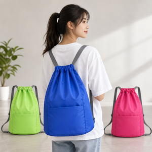 กระเป๋าเป้สะพายหลังแบบมีเชือกผูก 43x30x15 ซม. กระเป๋าซิปด้านหน้าสายรัดแบบกว้างกันน้ำไนลอนกระเป๋ายิมโรงเรียนกีฬาท่องเที่ยว 7 สี - Product Image 1
