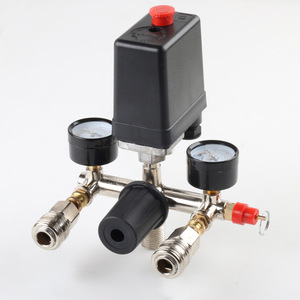 Ensemble de vanne de régulation de pression pour compresseur d'air, capuchon noir, connecteur push-pull robuste avec manomètres et raccord rapide - Product Image 1