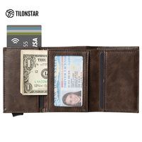 TILONSTAR TVC203 Porte-Cartes de Crédit Homme Anti-RFID Portefeuille Mince en Cuir Aluminium Vintage Bloqueur RFID