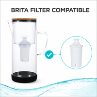 Carafe filtrante à eau alcaline en verre 2,5 L, eau enrichie en hydrogène et minéralisée, réduit le chlore, sans BPA, utilisation domestique manuelle