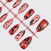 Faux ongles personnalisés pour Halloween, orange et noir, faux ongles artificiels, pointes d'ongles