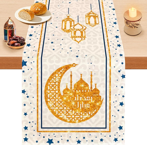 Fiori <span class=keywords><strong>rosa</strong></span> luna stelle Ramadan Eid Runner da tavolo stagionale vacanze estive <span class=keywords><strong>cucina</strong></span> tavolo da pranzo Runner per la decorazione della festa di casa - Product Image 3
