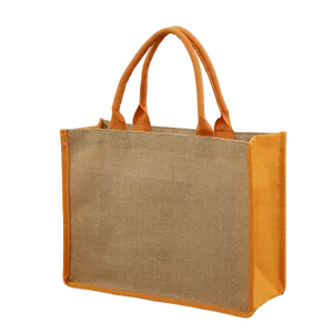 natural and yellow Burlap Bag Canvas Beach Jute Tote Bags Corporate A3 A4 hot Selling Reusable Grocery eco shopping Bag