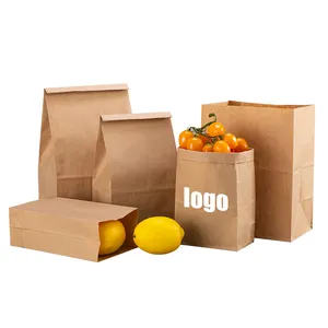 Eco Takeaway Thickened Packaging Disposable Oil-Proof Vertical Kraft Paper Custom Bag Pack To Fast Food