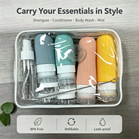 Ensemble de flacons de voyage en silicone personnalisés, rechargeables, étanches, portables, pour shampoing, lotion, spray, avec pochette transparente