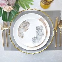 Assiettes en Porcelaine Fine, Base Blanche de Luxe, Motif Floral Doré, Service de Table en Céramique pour Mariage, Fête, Hôtel, Restaurant