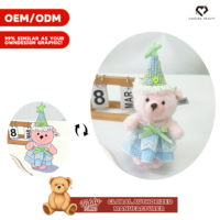 Teddy ISLAND Ours en peluche sous licence mondiale avec chapeau de fête étoilé à carreaux verts et robe en dentelle à carreaux bleus