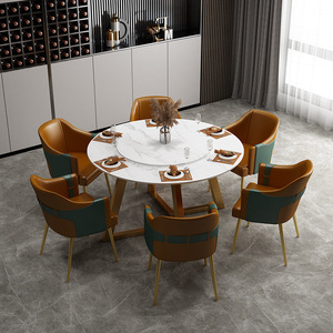 <span class=keywords><strong>Tavolo</strong></span> da Pranzo in Legno e Vetro di Lusso con Piano in Marmo Bianco, Set Rotondo Moderno per <span class=keywords><strong>6</strong></span> Persone con Sedie - Product Image 1
