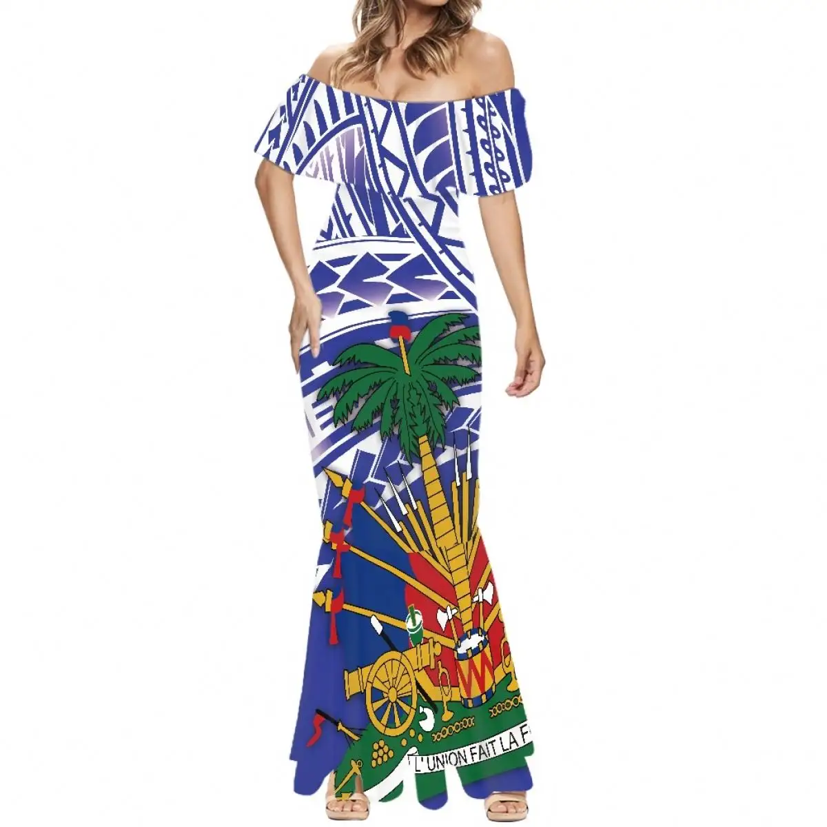 Gaun malam elegan kustom kualitas terbaik gaun Maxi Panjang Gambar cetak Haiti mewah tanpa lengan musim panas kasual untuk wanita