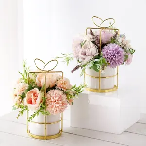 핫 세일 웨딩 꽃 꽃다발 냄비 분재 테이블 인공 실크 꽃 식물 홈 장식 세라믹 냄비 꽃