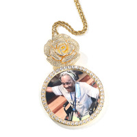 Pendentif Photo Cercle Grande Taille Collier Rose Bail Diy Images Bijoux Personnalisés Femmes Hommes Rappeur