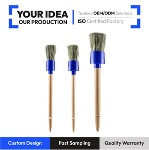 CB-WH002 Ensemble de 3 pinceaux de detailing à manche en bois, poils coniques en PET (grands/moyens/petits), virole en plastique bleue, pour voiture - Product Image 1