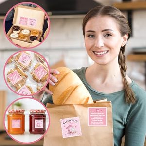 Pegatinas personalizadas para alimentos de estilo rústico, cuadradas de 1.5 pulgadas, en rollo rosa, para panadería casera, conservas, manualidades DIY, embalaje de regalos, venta al por mayor - Product Image 2