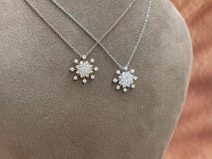 Snowflake Starburst Pendant Necklace Full Paved <b>Clear</b> Crystal <b>Rose</b> Gold Silver Tone Sparkling Ladies Statement Jewelry - Product Image 6